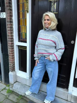 Sale Kiki Ruffle Stripe Sweater Grey Truien