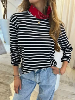 Outlet Kiki Stripe Long Sleeve Top Black Tops & Blousjes