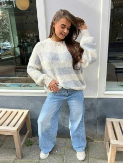 Fashion Kiki Stripe Sweater Light Grey Truien