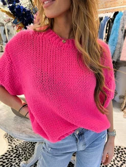 Clearance Kiki Sweater Short Sleeve Neon Pink Truien