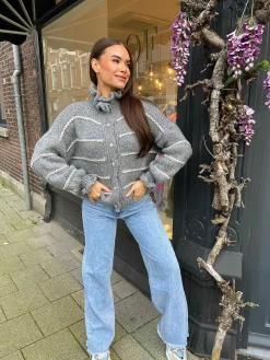 Outlet Lara Ruffle Striped Vest Grey Vesten