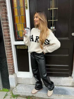 Store Leatherlook Straight Fit Pants Black Broeken