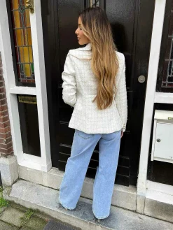 Hot Lilly Tweed Blazer Beige Blazers