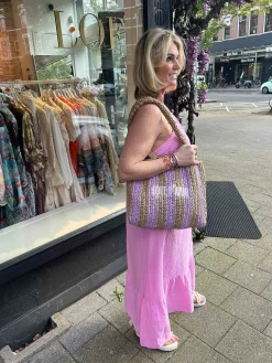 Shop Lily One Shoulder Mousseline Dress Pink Jurken