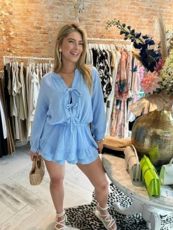 Store Livia Bow Mousseline Jumpsuit Blue Jumpsuits