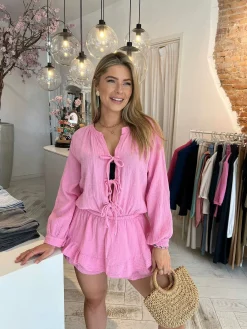 Sale Livia Bow Mousseline Jumpsuit Pink Jumpsuits