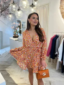 Cheap Livia Flower Ruffle Dress Orange Jurken