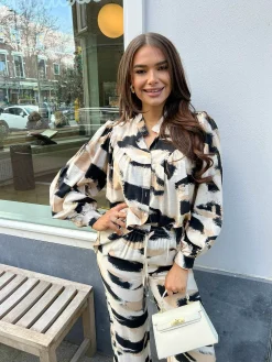 Clearance Livy Pattern Pantalon Beige Broeken