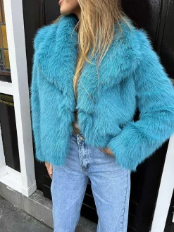 Hot Lizzy Faux Fur Coat Aqua Blue Jassen