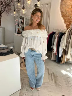 Best Sale Loa Golden Off Shoulder Ruffle Blouse Tops & Blousjes
