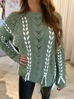 Sale Lola Braid Sweater Sage Green Truien