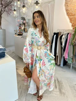 Hot Lotta Maxi Flower Dress Beige Jurken