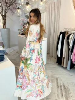 Hot Lotta Maxi Flower Dress Beige Jurken