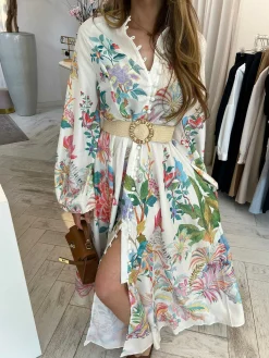 Hot Lotta Maxi Flower Dress Beige Jurken