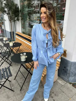 Discount Lua-May Bow Blouse Blue Tops & Blousjes