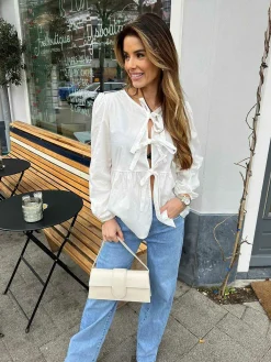Outlet Lua-May Bow Blouse White Tops & Blousjes