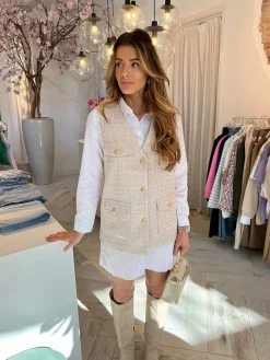 Hot Lurex Tweed Gilet Light Beige Gilets