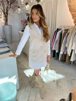 Hot Lurex Tweed Gilet Light Beige Gilets