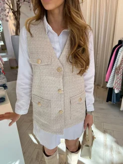 Hot Lurex Tweed Gilet Light Beige Gilets