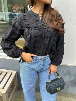 Outlet Maeve Flower Blouse Black Tops & Blousjes