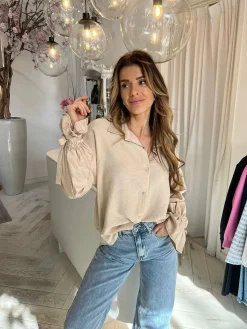 Fashion Marloes Ruffle Sleeve Blouse Beige Tops & Blousjes