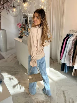 Fashion Marloes Ruffle Sleeve Blouse Beige Tops & Blousjes