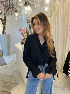 Fashion Marloes Ruffle Sleeve Blouse Black Tops & Blousjes