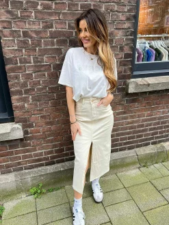 Discount Maxi Denim Skirt Light Beige Rokken