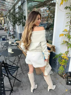 Shop Mia Off Shoulder Sweater Beige Truien