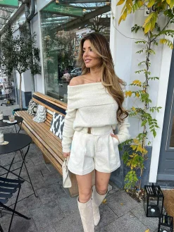 Shop Mia Off Shoulder Sweater Beige Truien