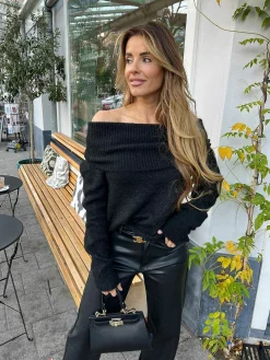 Sale Mia Off Shoulder Sweater Black Truien