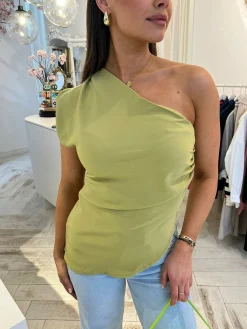 Sale Mia One Shoulder Top Lime Tops & Blousjes