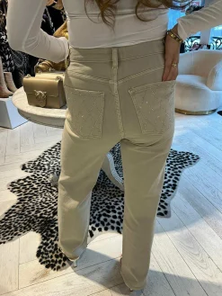Shop Mila Strass Jeans Light Beige Broeken