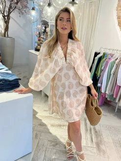 Hot Nala Print Dress Beige Jurken