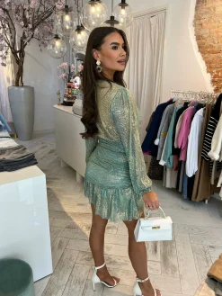 Clearance Nella Glitter Ruffle Dress Ocean Blue Jurken