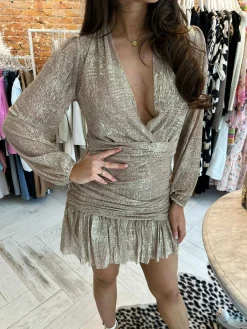 Cheap Nella Glitter Ruffle Dress Rose Jurken