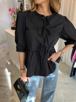 Outlet Nine Bow Blouse Black Tops & Blousjes