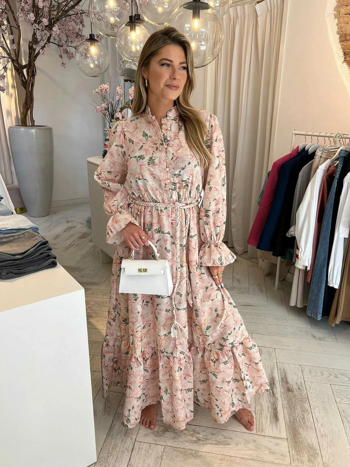 Online Noa Flower Maxi Dress Pink Jurken