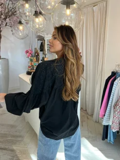 Cheap Noah Broderie Blouse Black Tops & Blousjes