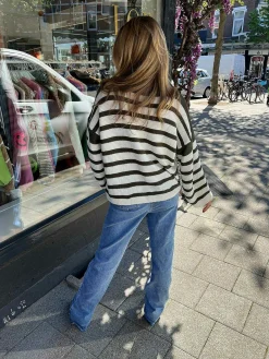 Store Nova Stripe Sweater Army & Off White Truien