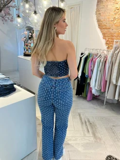 Cheap Pattern Corset Top Dark Blue Tops & Blousjes