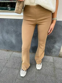 Best Perfect Basic Rib Flared Pants Camel Broeken