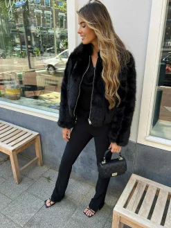 Online Perfect Rib Split Flared Pants Black Broeken