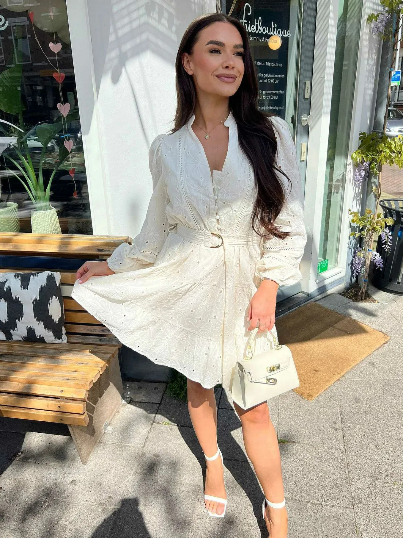 Cheap Pien Broderie Dress Beige Jurken