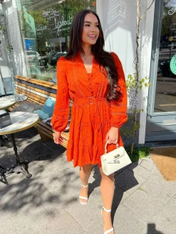 Store Pien Broderie Dress Orange Jurken