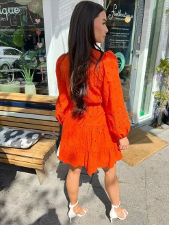 Store Pien Broderie Dress Orange Jurken