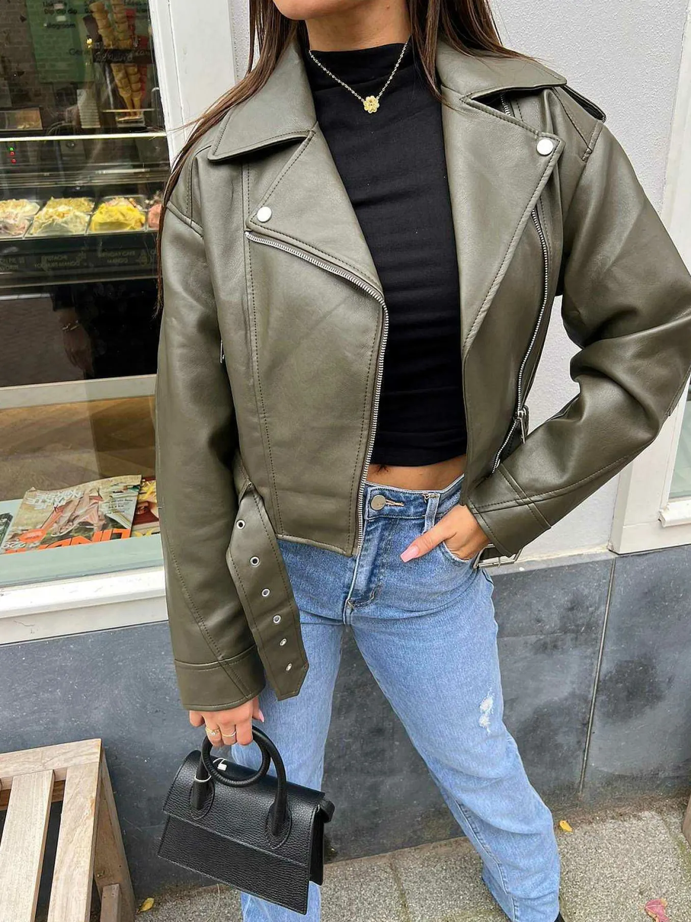 Store Rose Leatherlook Jacket Army Jassen