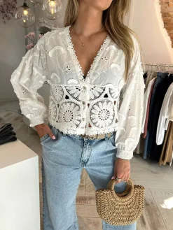 Online Roxy Broderie Blouse White Tops & Blousjes