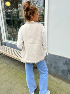 Clearance Ruby Fringe Gilet Beige Gilets