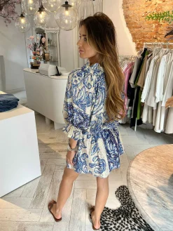 Online Ruby Golden Print Dress Ocean Blue Jurken